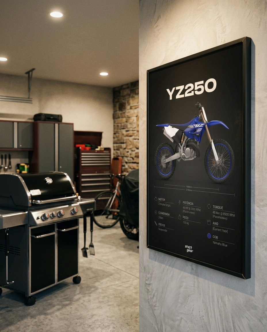 Quadro Blueprint YZ250 pendurado na parede